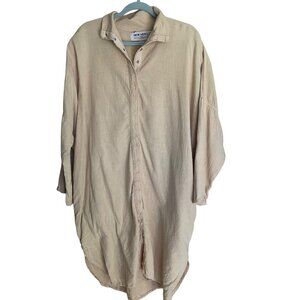 New Hero Vintage Womens Shirt Dress One Size Beige Lagenlook Pure Cotton